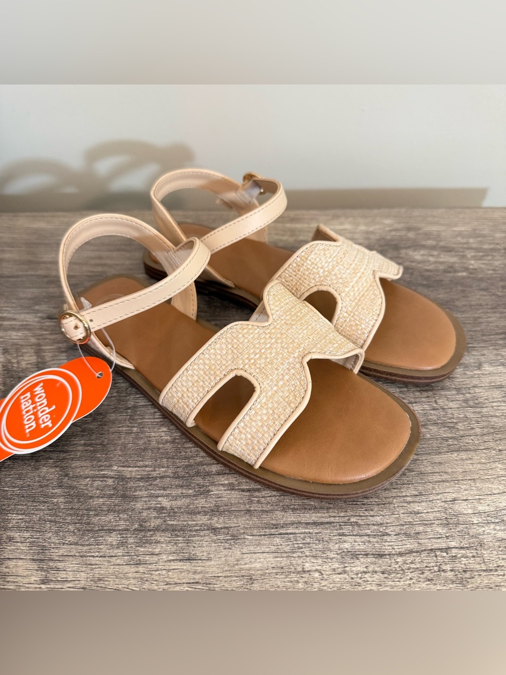 NEW Wonder Nation Tan Beige Raffia Sandals Little Girls Size 1 Buckle Versatile